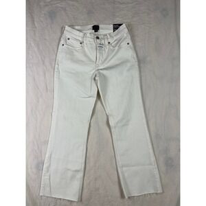 J.Crew Mid-Rise Flare Crop Jeans White Signature Stretch Raw Hem BO939‎ 25P